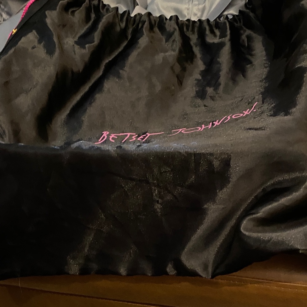 Betsey Johnson Black Satin Bag with Pink Logo